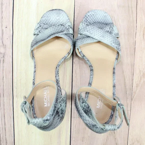 Michael Kors Divia Gray Snakeskin Leather Platfrom Heel Sandals 6.5 M - Picture 6 of 9